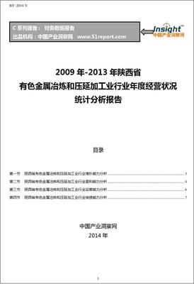 2009-2013年陕西省有色金属冶炼和压延加工业行业经营状况分析年报